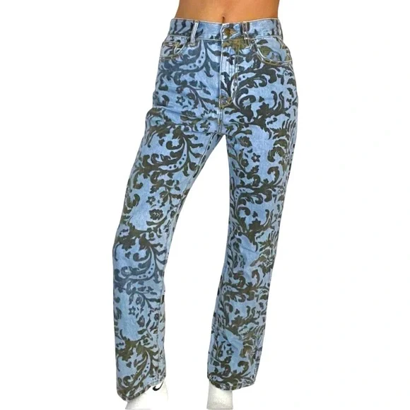 Urban Outfitters BDG High-Waisted Cowboy Jean Flocked Denim Straight Leg Size 27 - Picture 4 of 11